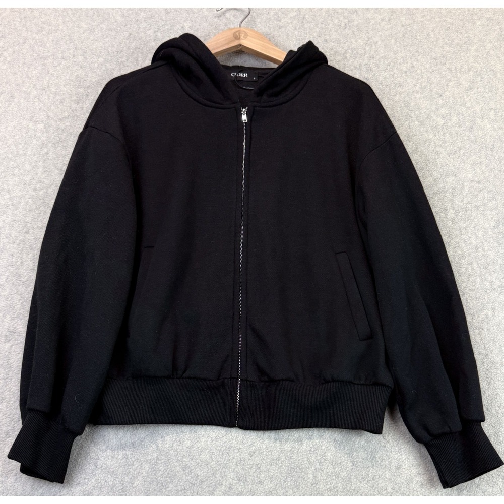 Cider Womens Full Zip Hoodie Black Long Sleeve Relaxed Fit Comfort Modern S
